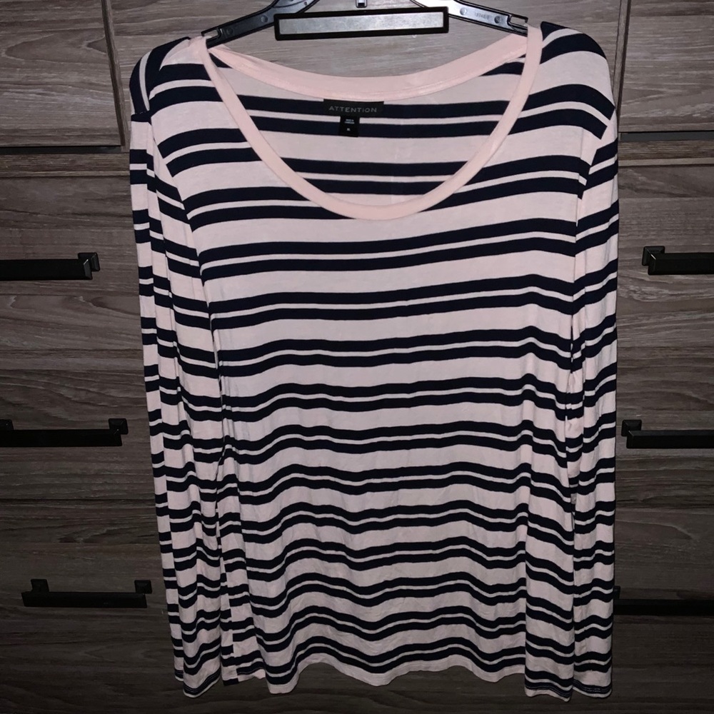 Pink and Navy striped long sleeve top { worn once